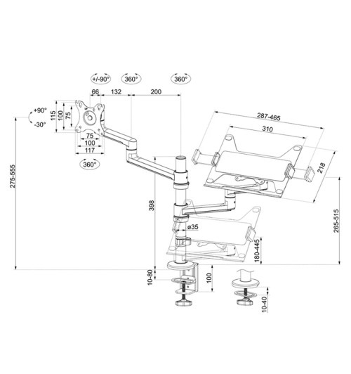 Neomounts DS20-425BL2 - uchwyt biurkowy na laptop i monitor 17 - 27"