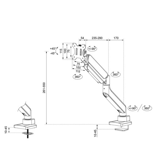 Neomounts DS70PLUS-450 - uchwyt biurkowy do zakrzywionych szerokich ekranów 17 - 49"