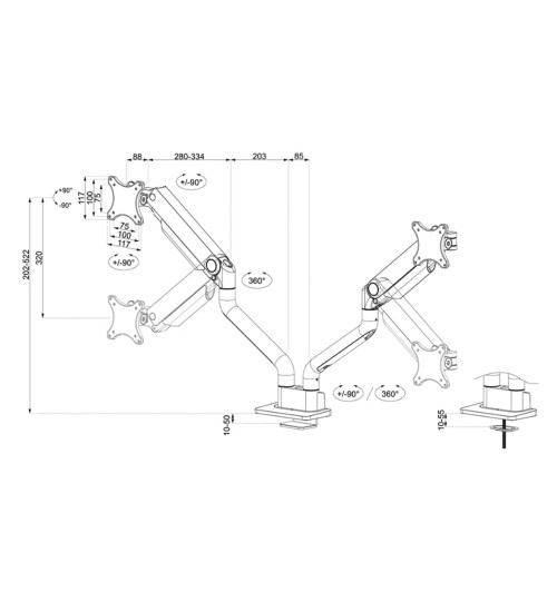 Neomounts DS70S-950 - uchwyt biurkowy do dwóch monitorów 17 - 35"