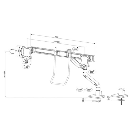Neomounts DS75S-950 - uchwyt biurkowy do dwóch monitorów 17 - 27"