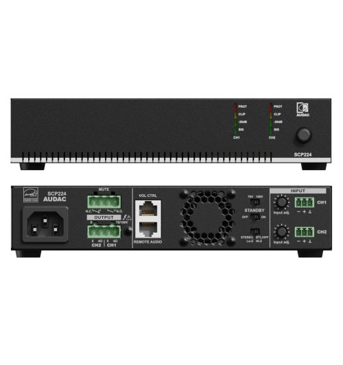 Audac SCP224 - kompaktowy dwukanałowy wzmacniacz mocy 2x 240W