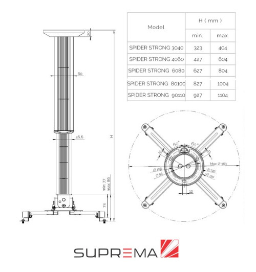 Uchwyt sufitowy do projektora Suprema SPIDER STRONG 3040
