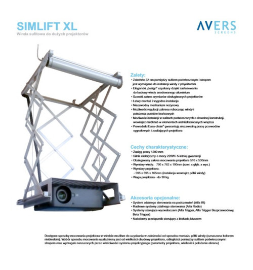 Winda sufitowa do projektora AVERS SimLift XL