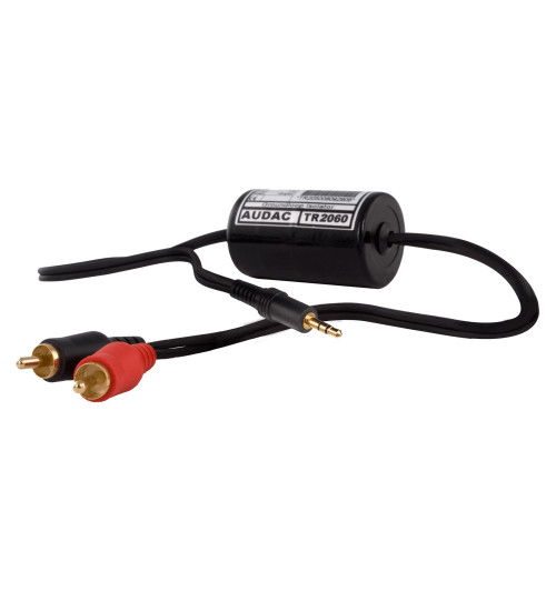 Audac TR2060 - izolator pętli masy RCA męskie - mini Jack 3,5 mm