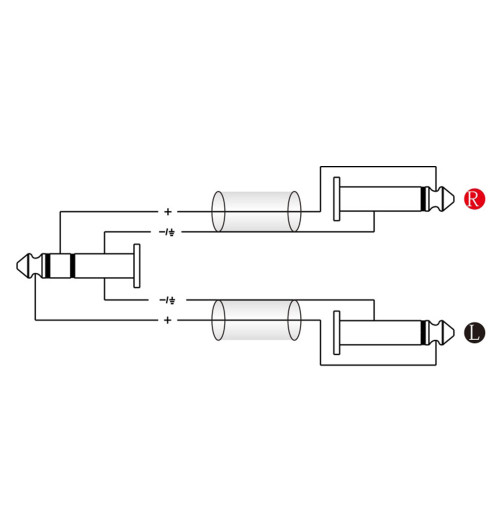 Roxtone SAYC100L1 - Kabel audio Jack 6,3mm stereo - 2x 6,3 mm mono 1m