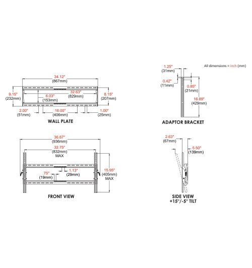 Peerless-AV PT660 - Uchylny uchwyt ścienny do TV / monitora 39" - 90"