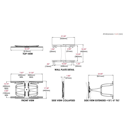Peerless-AV SUA771PU Designer Series - Regulowany uchwyt ścienny do TV / monitora 42" - 90" Ultra Slim