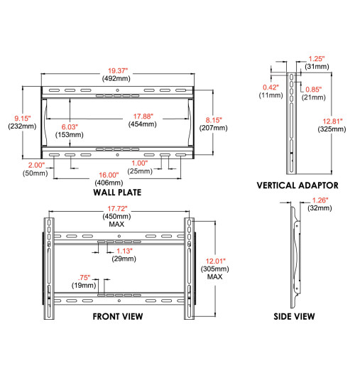 Peerless-AV PF640 Paramount - Płaski uniwersalny uchwyt ścienny do TV / monitora 32" - 46"