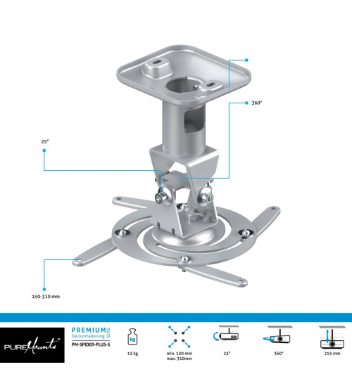 PureMounts Projector Mount Spider Plus (PM-SPIDER-PLUS) - Uniwersalny uchwyt sufitowy do projektora