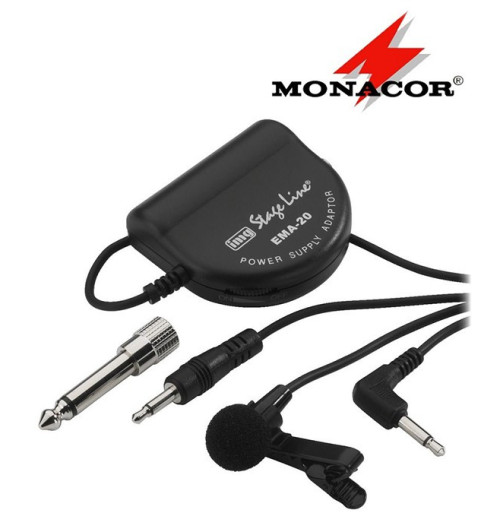 Mikrofon krawatowy z zasilaczem MONACOR ECM-2500