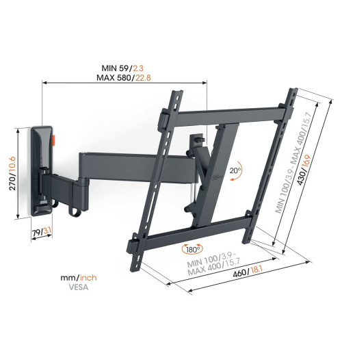 Vogels TVM 3443 - Regulowany uchwyt ścienny do telewizorów 32" - 65"