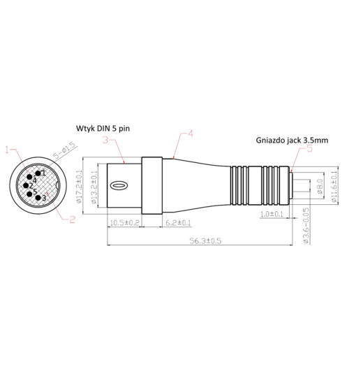 Vitalco DIP01 - adapter wtyk DIN 5p gniazdo jack 3.5mm stereo