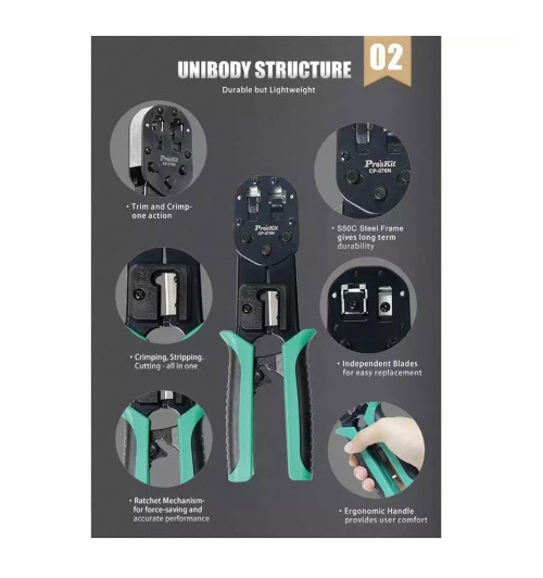 CP-376N Proskit - zaciskacz wtyków 4P, 6P, 8P przelotowych