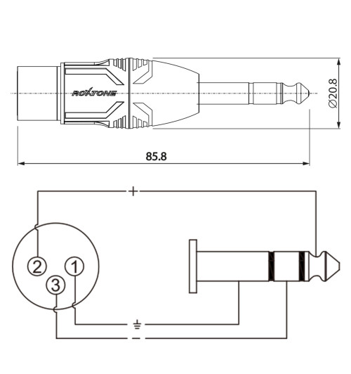 Przejściówka XLR żeński - Jack 6,3mm stereo Roxtone RA3XFJM | AVstore.pl