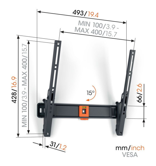 Vogels TVM 1413 - Uchylny uchwyt ścienny do telewizorów 32" - 65"