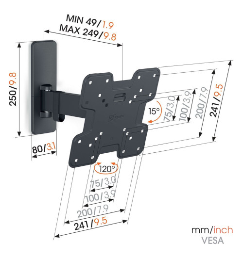 Vogels TVM 1223 - Obrotowy uchwyt ścienny do telewizorów 19" - 43"