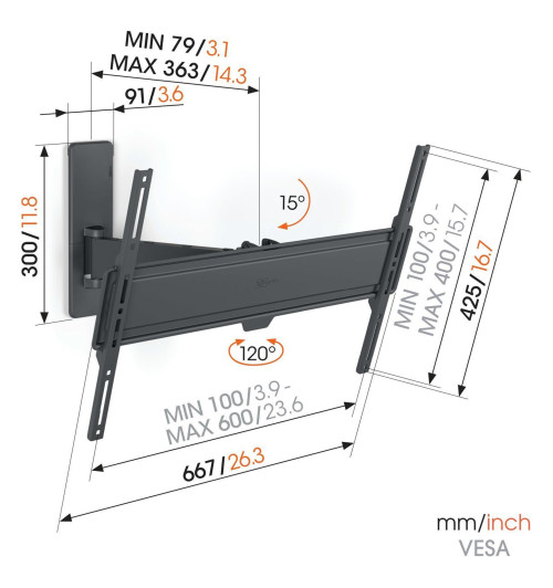 Vogels TVM 1623 - Obrotowy uchwyt ścienny do telewizorów 40" - 77"