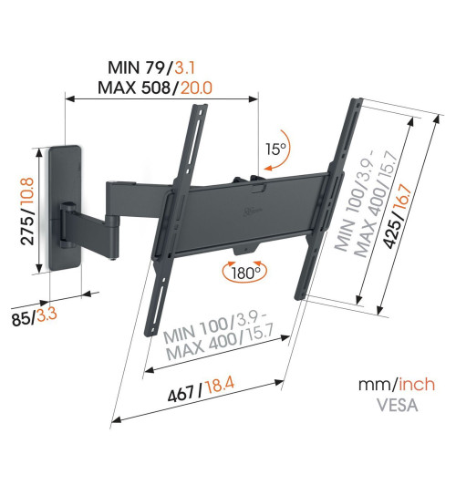 Vogels TVM 1443 - Obrotowy uchwyt ścienny do telewizorów 32" - 65"