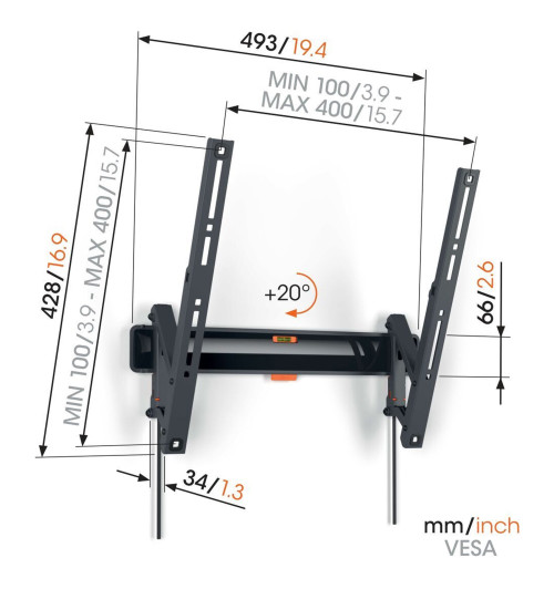 Vogels TVM 3413 - Uchylny uchwyt ścienny do telewizorów 32" - 65"
