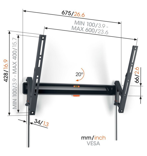 Vogels TVM 3613 - Uchylny uchwyt ścienny do telewizorów 40" - 77"
