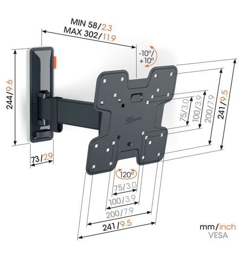 Vogels TVM 3223 - Obrotowy uchwyt ścienny do telewizorów 19" - 43"