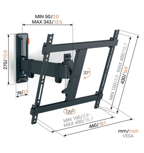 Vogels TVM 3423 - Obrotowy uchwyt ścienny do telewizorów 32" - 65"