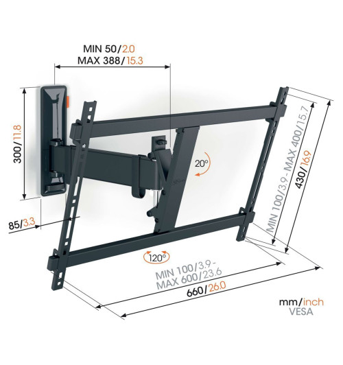 Vogels TVM 3623 - Obrotowy uchwyt ścienny do telewizorów 40" - 77"