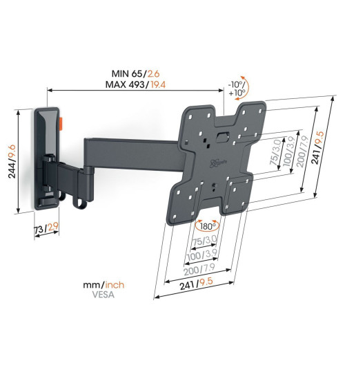 Vogels TVM 3243 - Obrotowy uchwyt ścienny do telewizorów 19" - 43"