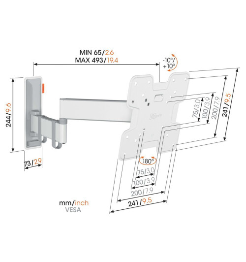 Vogels TVM 3243 - Obrotowy uchwyt ścienny do telewizorów 19" - 43"