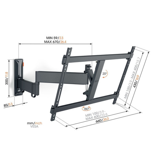 Vogels TVM 3643 - Obrotowy uchwyt ścienny do telewizorów 40" - 77"