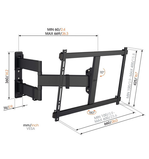 Vogels TVM 3843 - Obrotowy uchwyt ścienny do telewizorów 55" - 100"