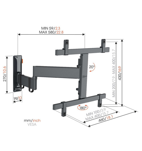 Vogels TVM 3463 - Obrotowy uchwyt ścienny do telewizorów OLED 32" - 65"