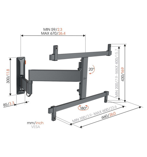 Vogels TVM 3663 - Obrotowy uchwyt ścienny do telewizorów OLED 40" - 77"