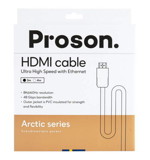 Proson Arctic Series HDMI Cable - Kabel HDMI 2.1 Ultra High Speed z Ethernet 48 Gbps 8K/60Hz 3m
