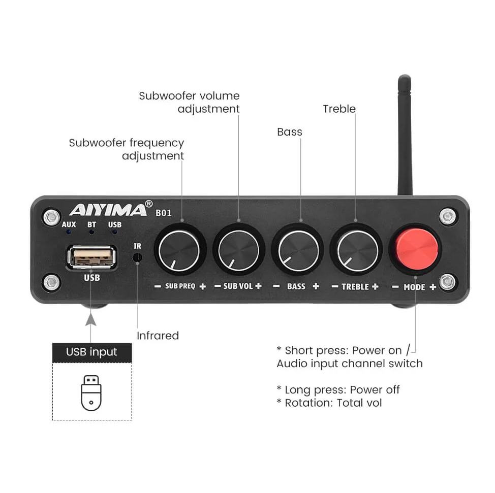 Mocny bas i regulacja niskich tonów AIYIMA B01