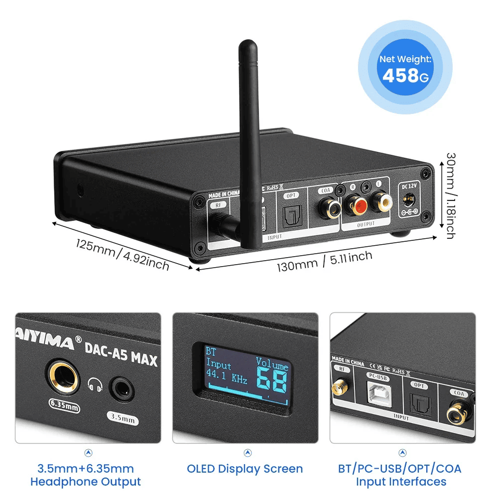 Wielofunkcyjne wejścia i wyjścia AIYIMA DAC-A5 MAX